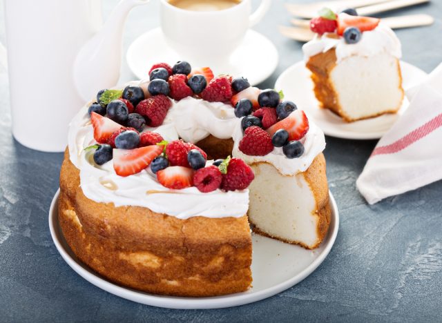 angel food cake with whipped cream and fresh berries