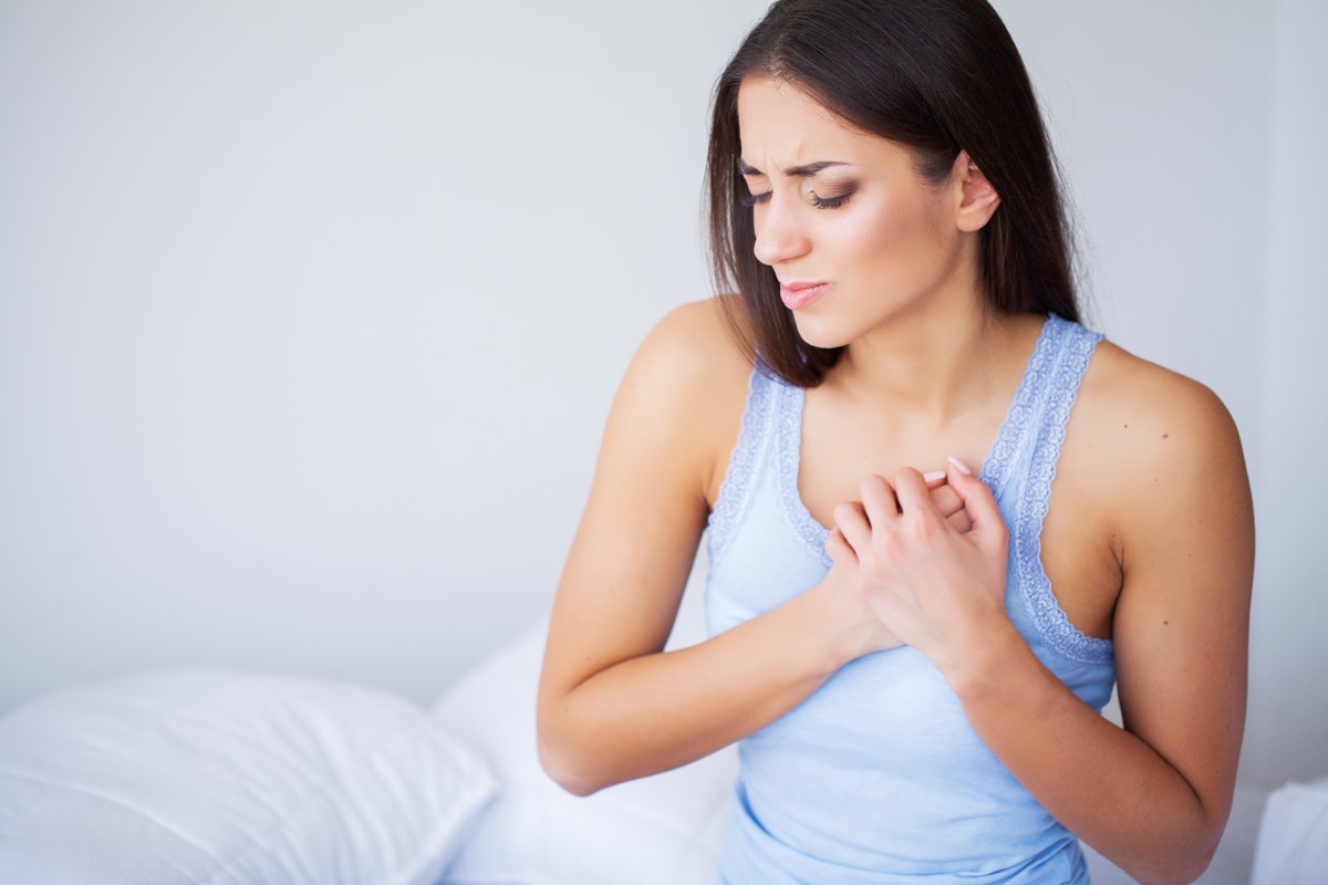Heart,Pain.,Beautiful,Woman,Suffering,From,Pain,In,Chest.,Health