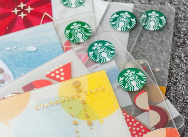 bunch of starbucks cards