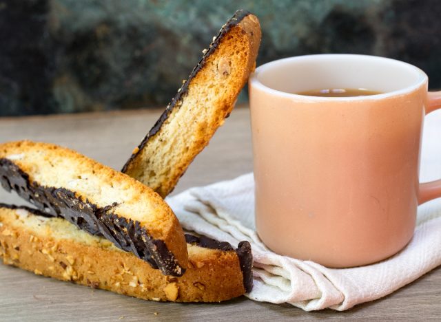 chocolate dipped biscotti and coffee