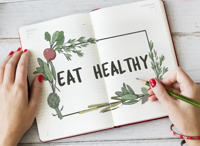healthy eating, dieting for weight loss journal concept