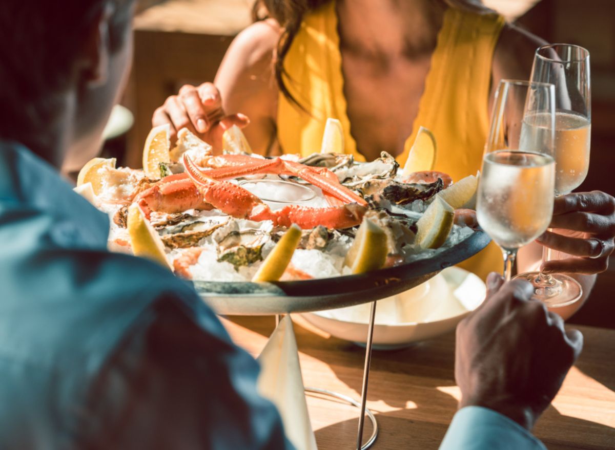 Dining at seafood restaurant