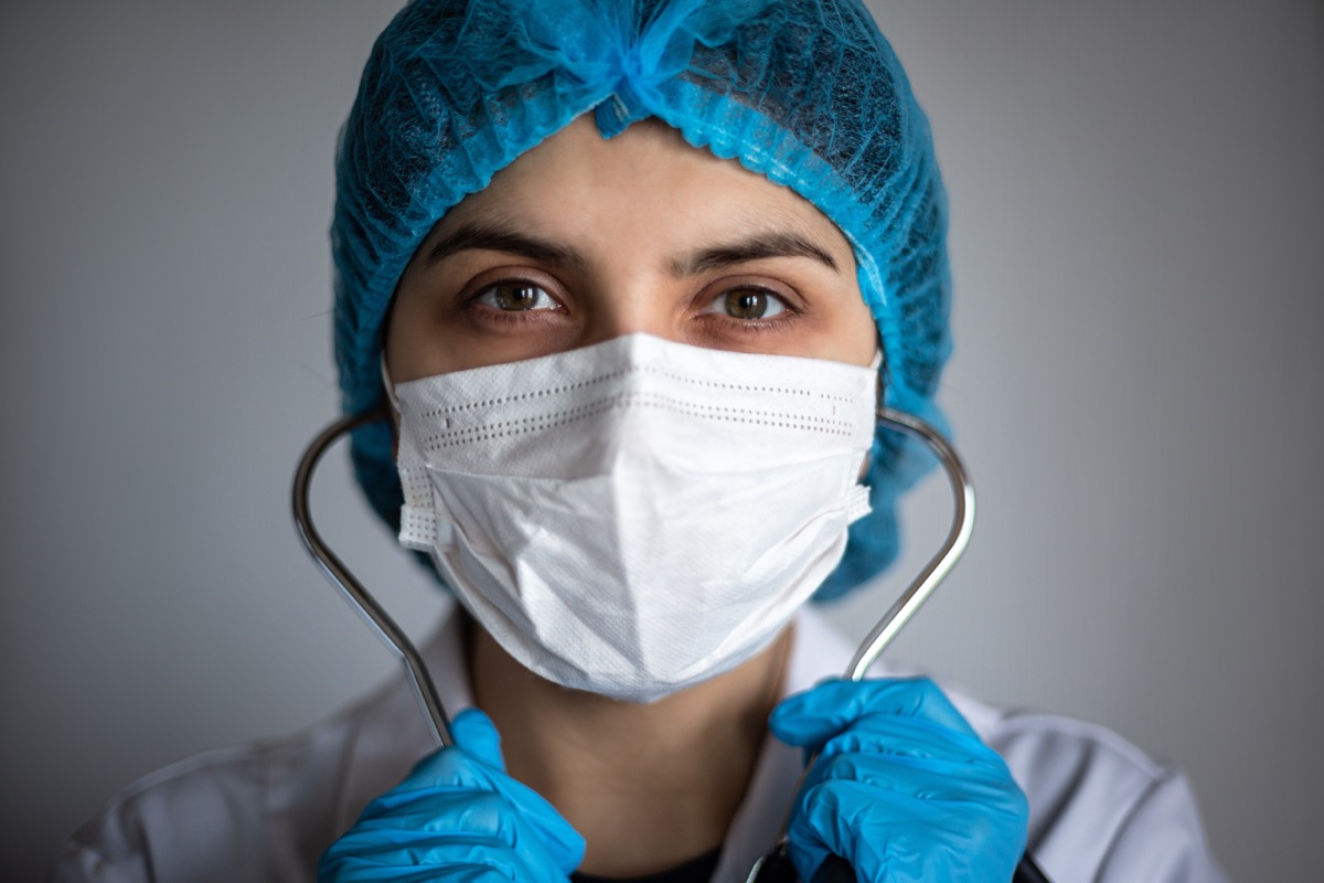 Closeup,Portrait,Of,A,Female,Doctor,Wearing,Medical,Sterile,Mask.
