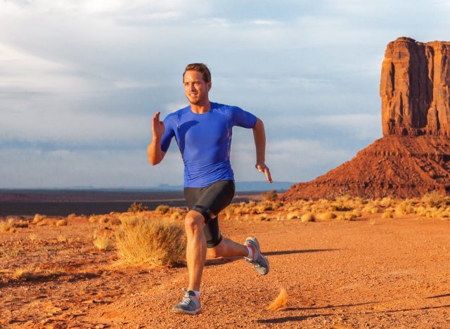 fit athlete on an intense desert run