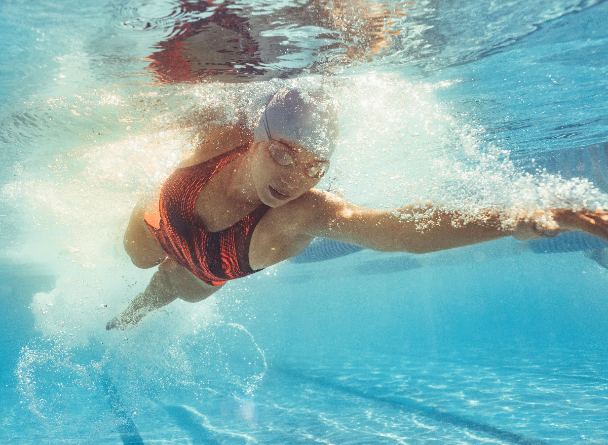 fitness woman doing low-impact workout swimming