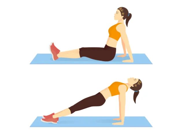reverse plank exercise, concept of workouts to deflate belly bounce