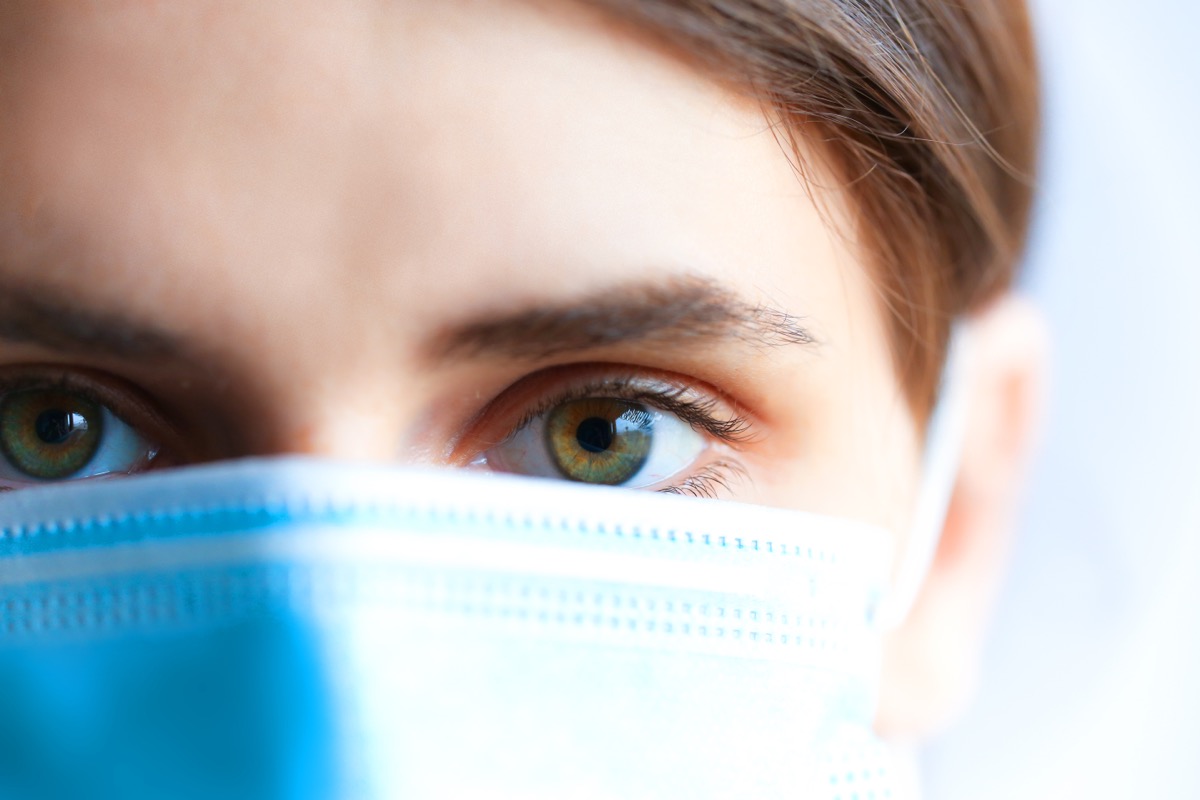 Close,Up,Eyes,Of,Young,Dentist,Female,Doctor.,Protection,Against