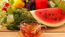 tea, fruit, and vegetables