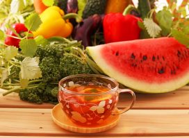 tea, fruit, and vegetables