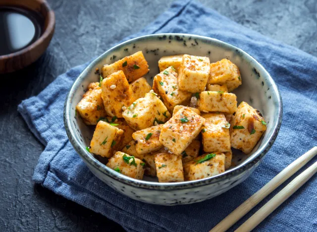 tofu squares on bowl, protein foods for weight loss