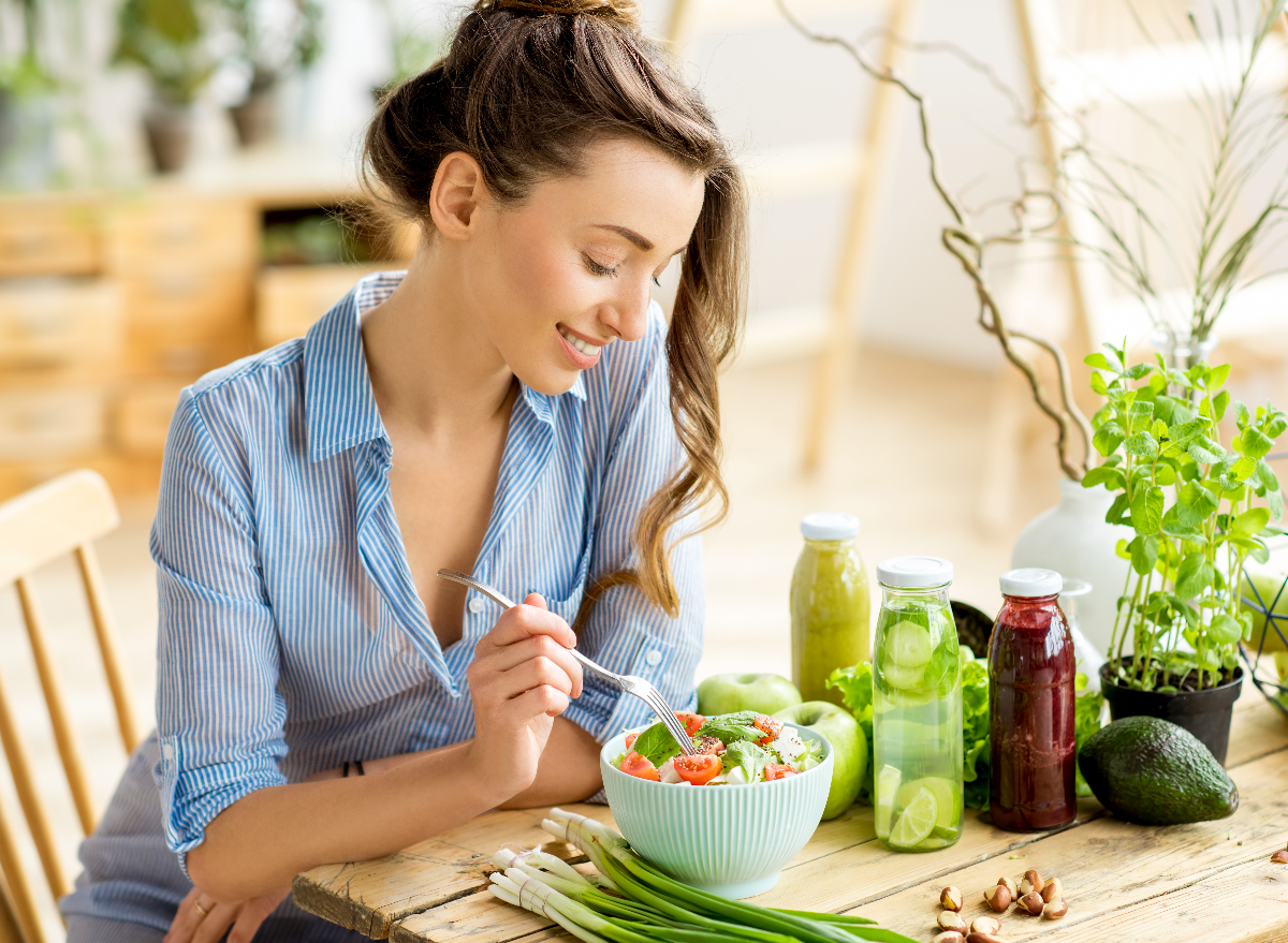 woman dieting eating salad for weight loss diet