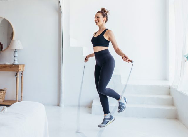 woman jumping rope at home, at-home cardio workouts