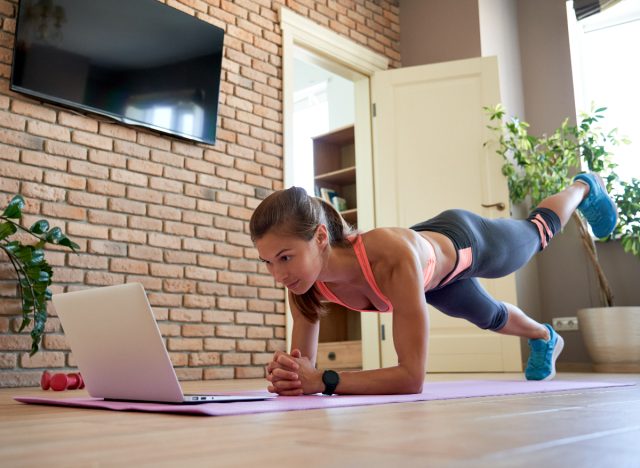 woman doing virtual workout