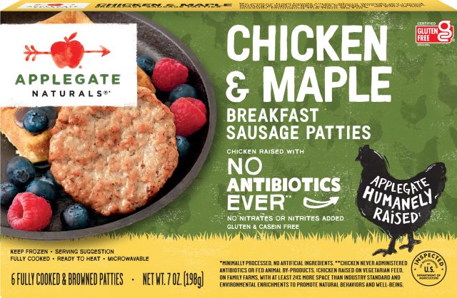 Applegate Naturals chicken and maple breakfast sausage patties