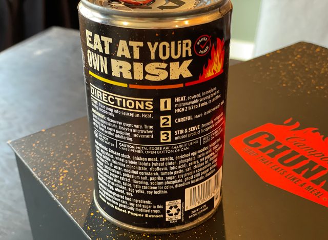 Label on the back of a can of Campbell's Chunky Ghost Pepper Chicken Noodle soup