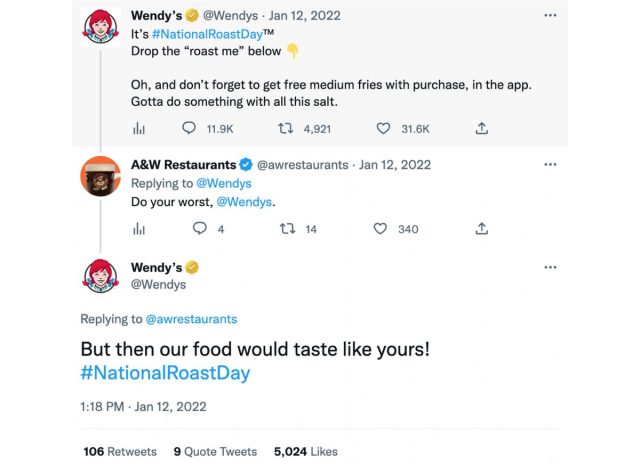 Wendy's roast on Twitter A&W