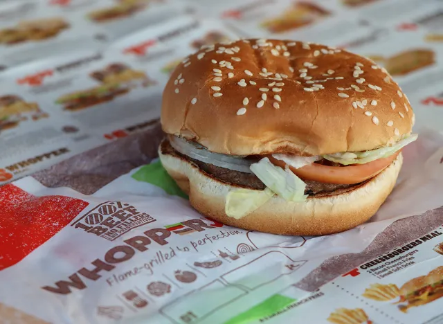 Whopper Jr. sandwich on top of its wrapper
