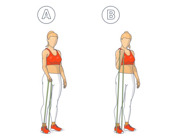 illustration of single-arm bicep curls with band