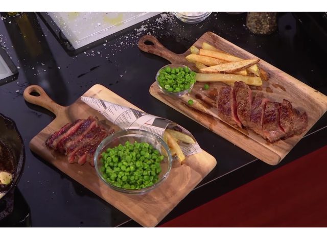 brooklyn beckham and james corden's steak frites and mushy peas