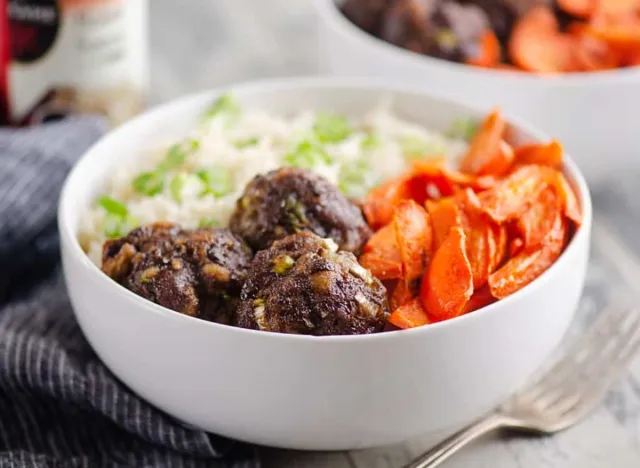 glazed hoisin meatball bowl