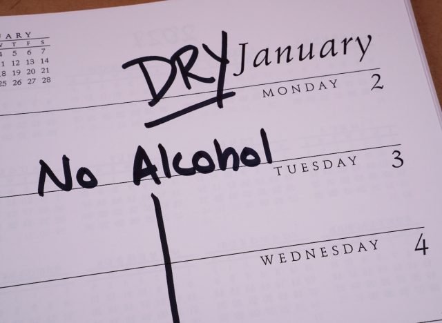 no alcohol Dry January calendar
