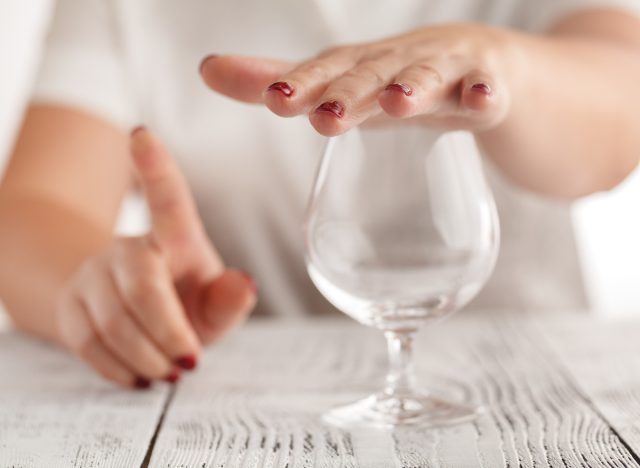 5 Healthy Daily Habits for Women To Counteract Aging's Effects = saying no to alcohol concept