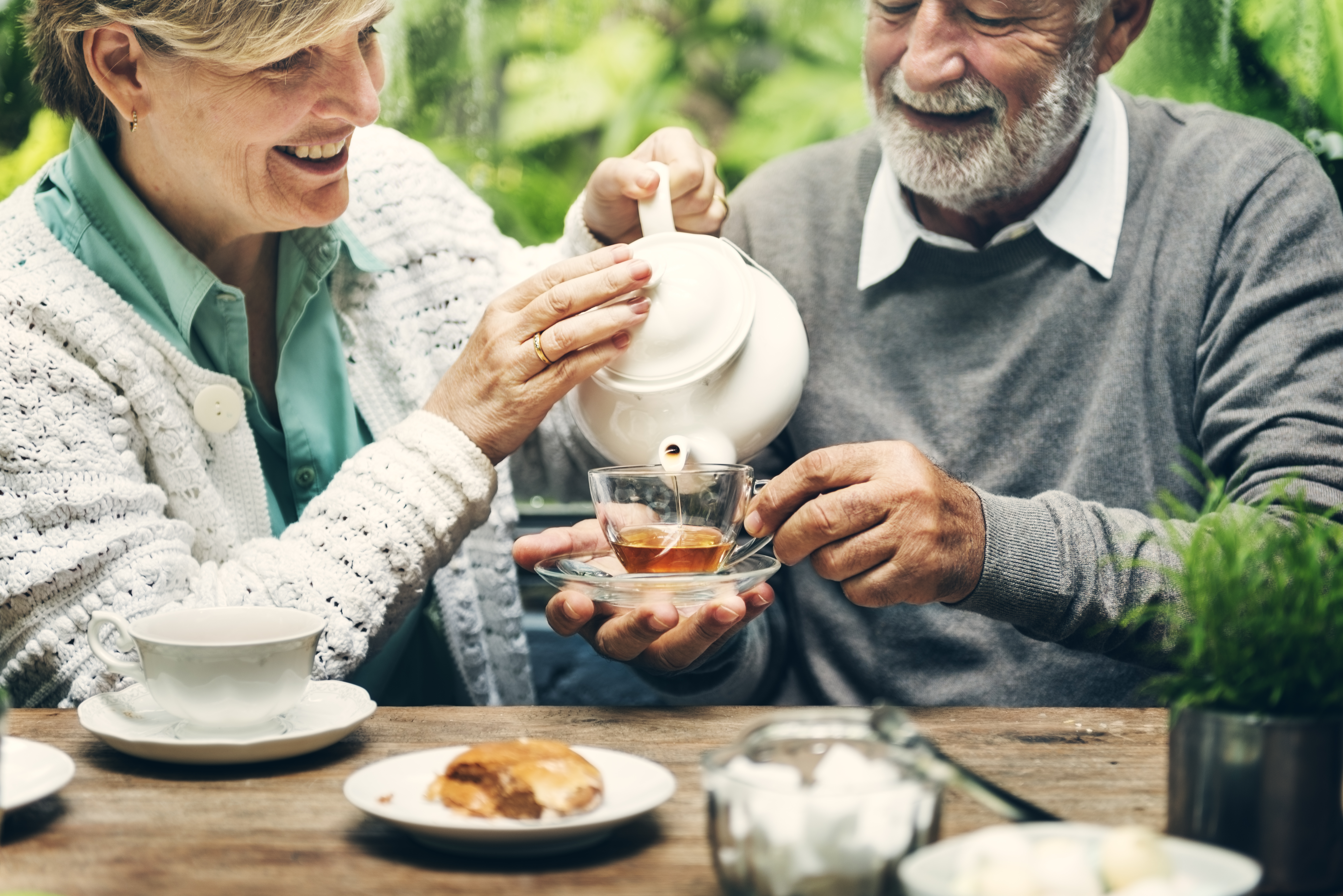 Senior couple drinking tea