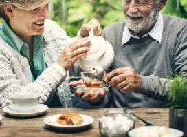 Senior couple drinking tea