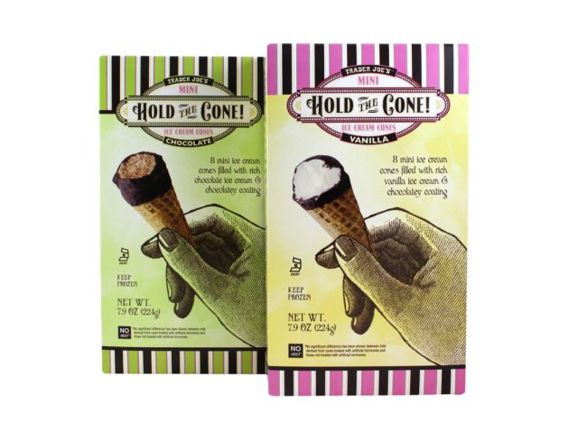 trader joe's hold the cone in vanilla and chocolate flavors