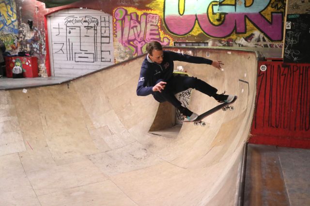 Tony Hawk skates during the Laureus Sport for Good Skateboard Visit prior to the Laureus World Sports Awards at the Nike SB Shelter