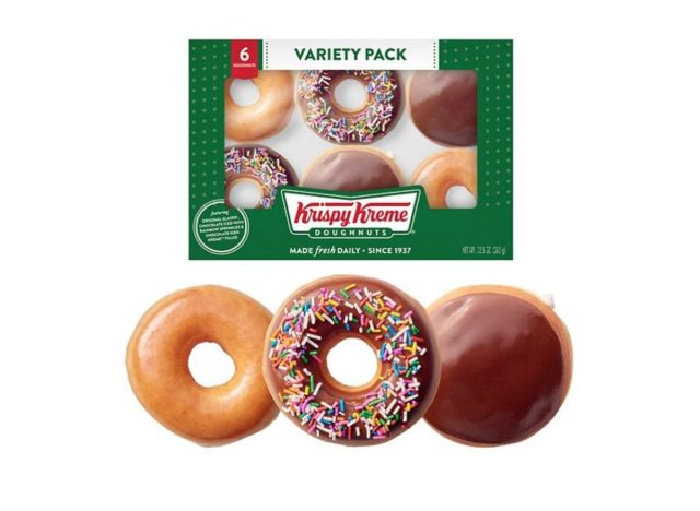 Krispy Kreme's Original Glazed Doughnut, the Chocolate Iced with Sprinkles Doughnut, and the Chocolate Iced Kreme Filled Doughnut.