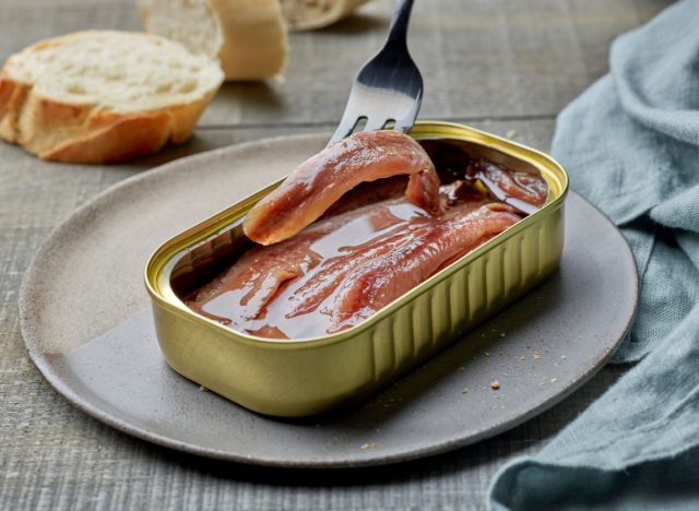 canned anchovy fillets and baguette slices