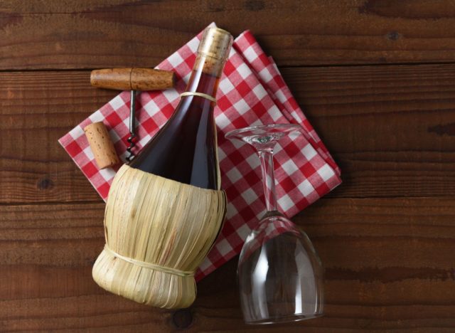 chianti bottle on table