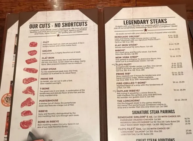 longhorn steak menu