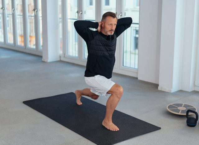 mature man doing lunges, strength exercises for better balance