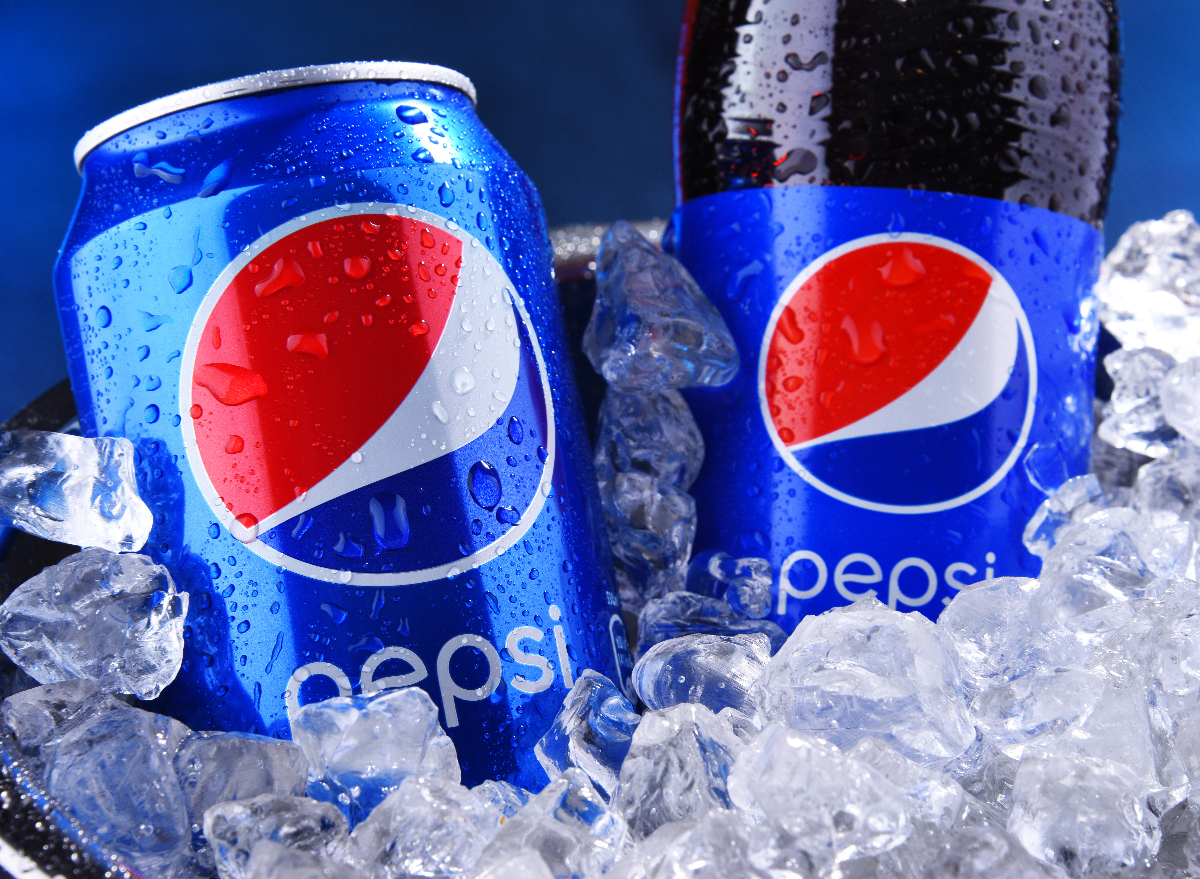 pepsi can and bottle in ice