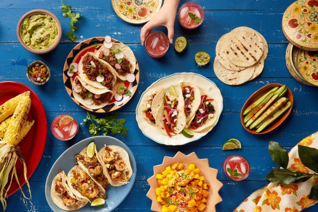 Mexican taco feast served family style