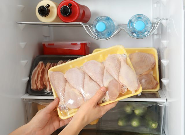 taking raw chicken out of the fridge