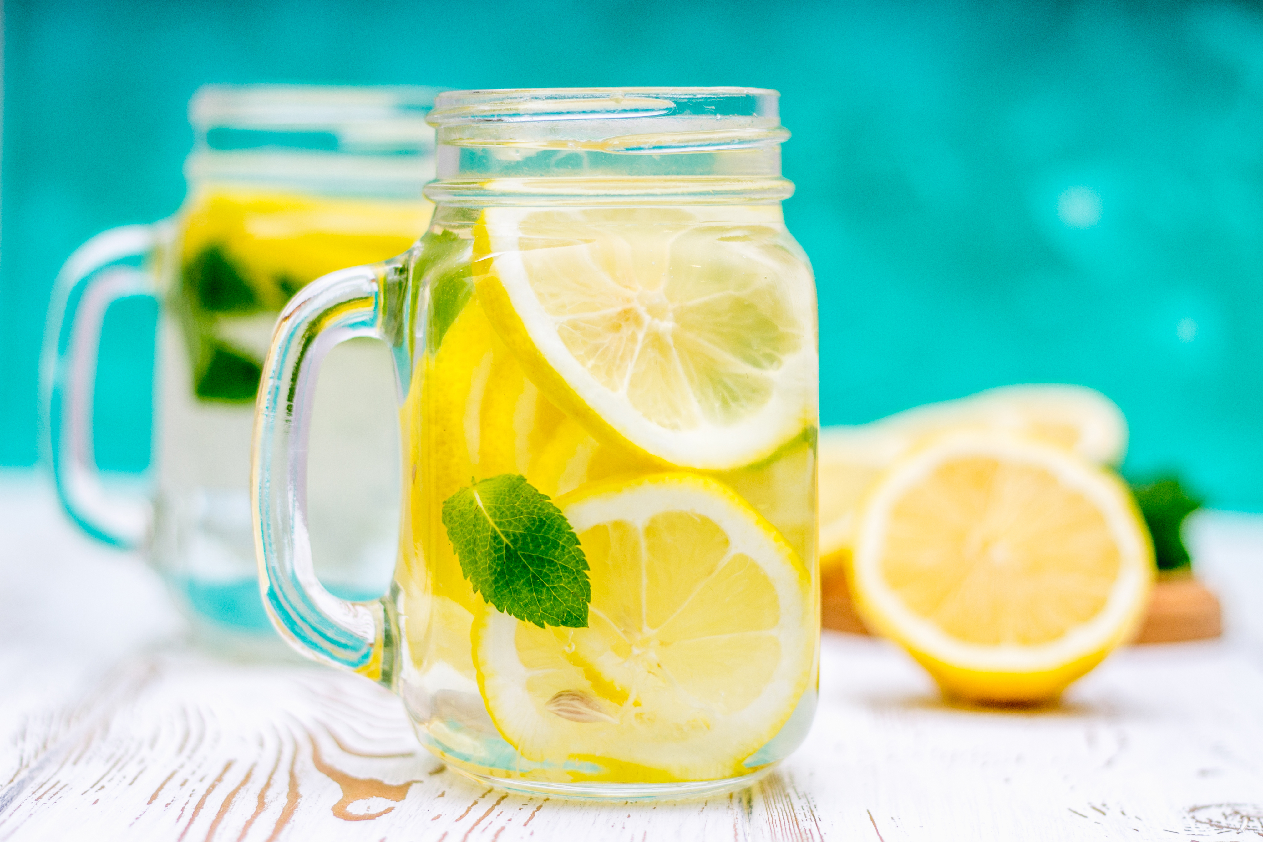lemon water in a mason jar