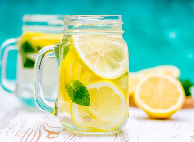 lemon water in a mason jar