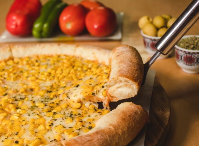 stuffed crust, corn pizza