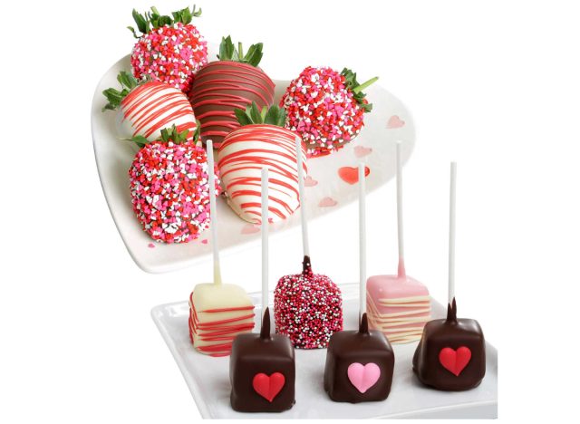 belgian chocolate strawberries and mini cheesecake pops for valentines day
