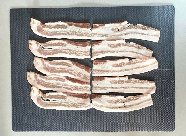 Bacon cut in half