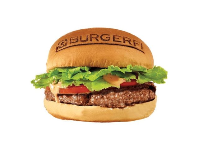 single hamburger on white background