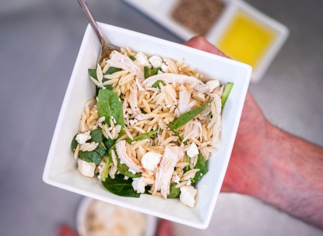 Chicken, and spinach with Orzo with Feta