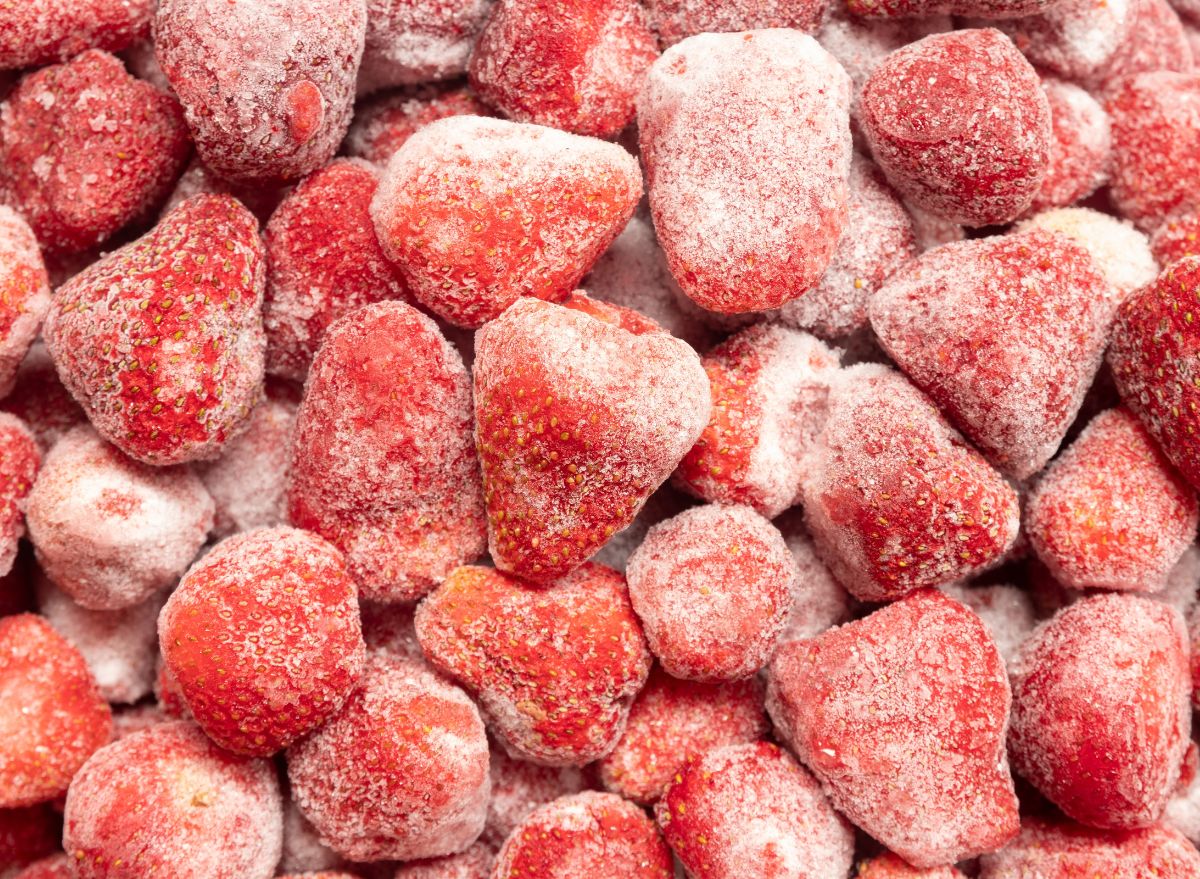 Pile of frozen strawberries