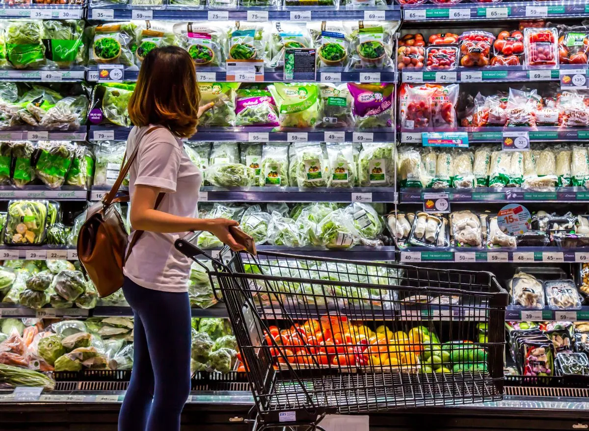 Grocery store produce shelves