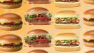 fast-food burgers on a yellow background