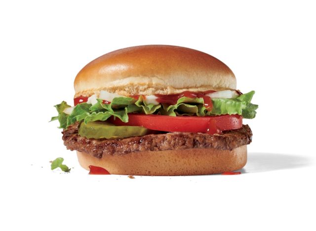 Jack in the Box hamburger on a white background