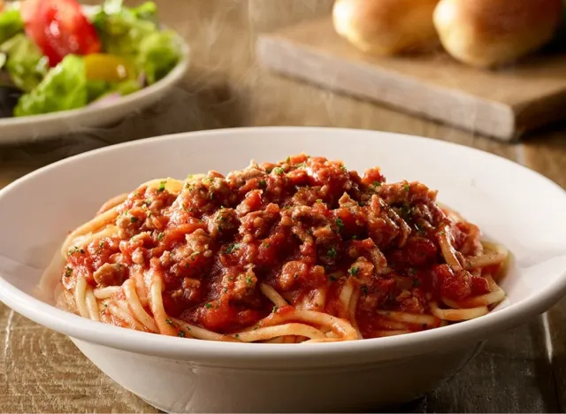 bowl of Olive garden lunch-sized spaghetti